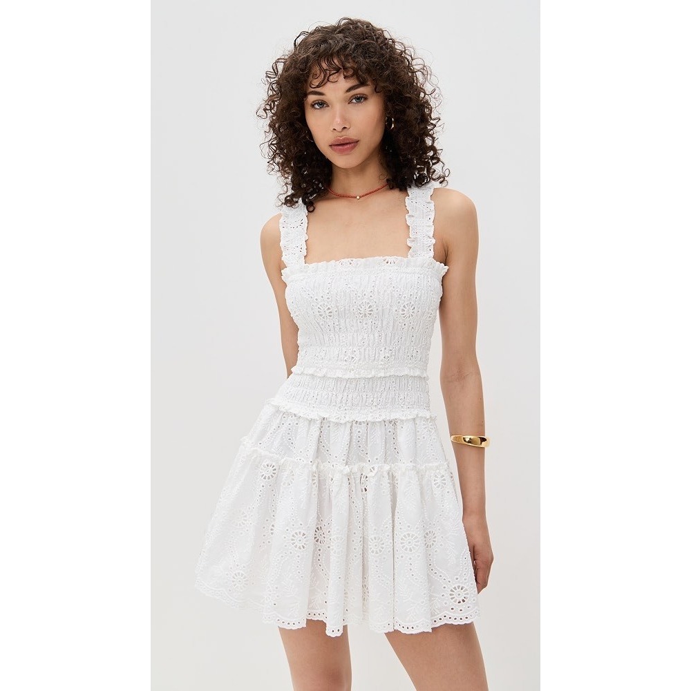 Hill House Home The Azalea Mini Nap Dress White Eyelet Smocked Cotton XS